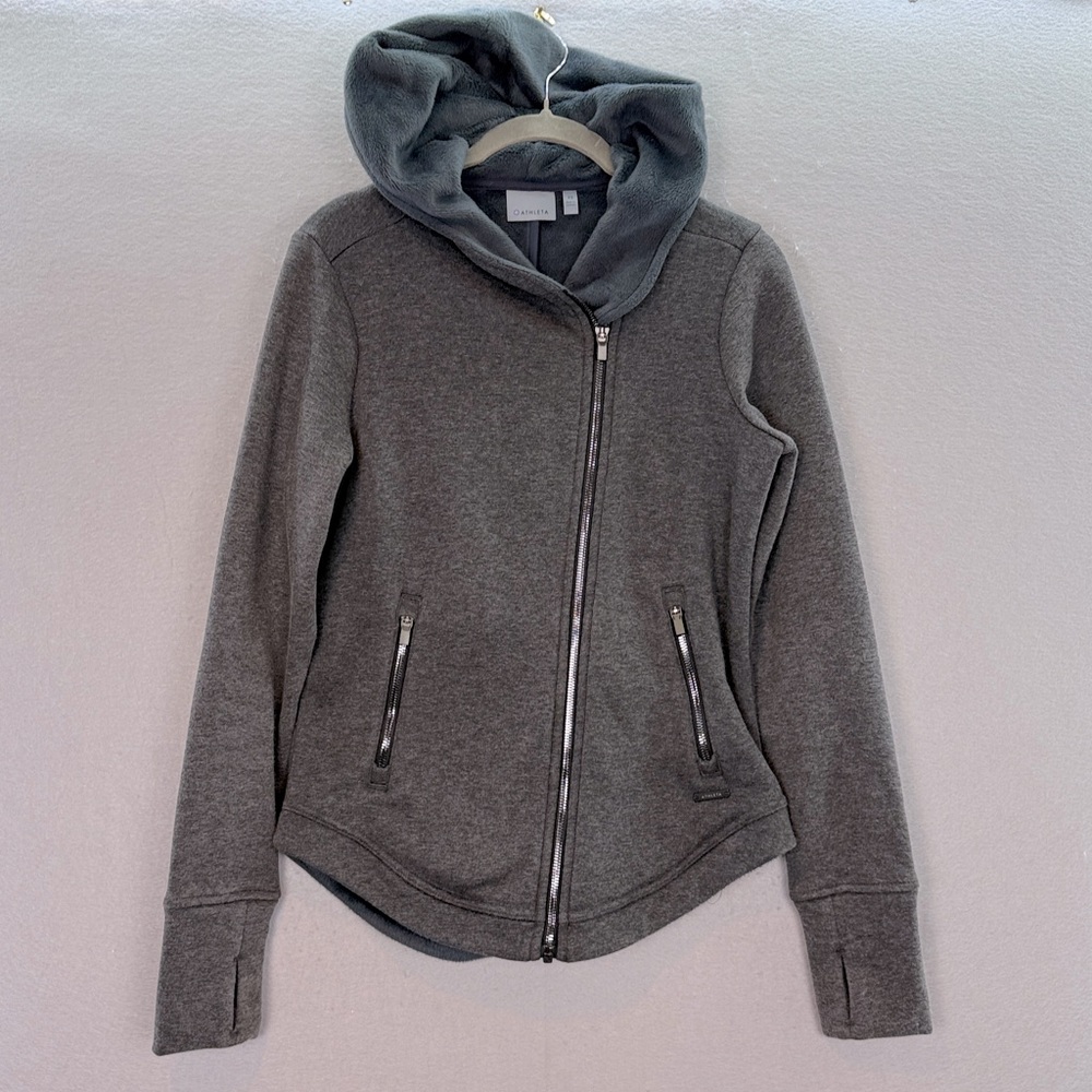 Athleta - women’s easy cozy dark grey hooded full zip up jacket sweatshirt SZ XS - Picture 4 of 8
